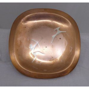 MCM Los Castillo Mixed Metal 4.25" Copper & Silver Inlay Dish Handwrought Archer